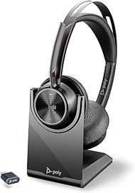 Poly Voyager Focus 2 UC Wireless Headset w/Microphone &amp; Charge Stand (Plantronics) - Active Noise Canceling (ANC) - Connect PC/Mac/Mobile via Bluetooth -Works w/Teams (Certified),Zoom-Amazon Exclusive