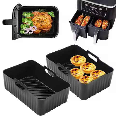 Rectangle Hot Air Fryer Silicone Molds For Ninja DZ201/DZ401 Non-stick Dual Zone Airfryer Baking Bas