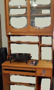 書檯連書架+兩層伸縮枱面, 鍵盤架