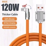 USB Data Charger Cable 180 Rotate 120W 6A Super Fast Charging
