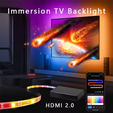 Immersion TV Backlight Strip with HDMI2.0 Sync Box, RGBIC LED Lights Sync with TV, Compatible with A