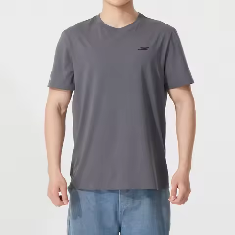 Skechers Men's Knitted Crew Neck Short-Sleeved T-Shirt Loose Crew Neck Men's Sports Casual Wear P225