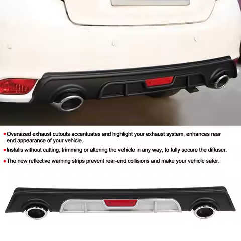 Car Bumper Lip Rear Bumper Lip 2‑Outlet Dual Color Diffuser with Reflective Strip Fit for Vios 14‑16