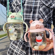 350ML Cartoon Drinking Bottle with Straw Outdoor Child Baby Feeding Cup for Kids Training Portable Handle Water Bottle