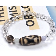 Tibetan Dzi Beads King Kong Three Eyed Dzi Beads With Clear Quartz Bracelet 藏传老矿金刚三眼天珠配白水晶手链27.3x11.