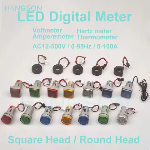 22MM LED Digital Voltmeter AC 50-500V Indicator Light Temperature Meter Square 99Hz Hertz Meter Roun