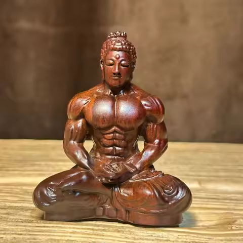 Hand-Carved Ebony Wood Muscle Buddha Statue 3.1x2.8x1.6' / 5.5x4.7x3' Car Dashboard & Home Decor Cre
