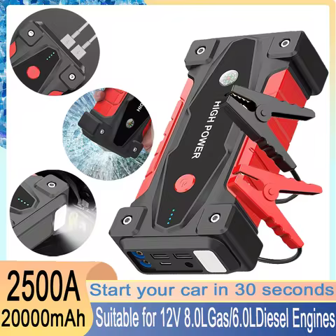 2500A Car Power Bank Jump Starter Portable Emergency Starter 1.59gal Auto Car Battery Charger Booste
