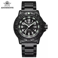 Addies MY-050S Dive Men's Outdoor Sports Watch Black Stainless Steel Watch Green Luminous 50m Waterproof Japan Miyota2115 Quartz Watch