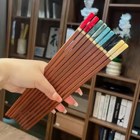 Reusable 5Pairs Red Sandalwood Tableware Handmade Japanese Natural Wood Chopsticks Sushi Food Multi 