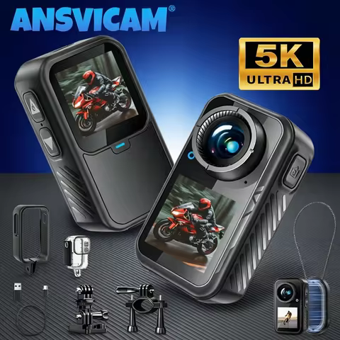 ANSVICAM 5K Mini Action Camera 4K60FPS Thumb Sports Camera with EIS Stabilization Dual Touch Screens