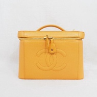 CHANEL Vintage Caviar Vanity Case 琥珀黃荔枝皮化妝箱
