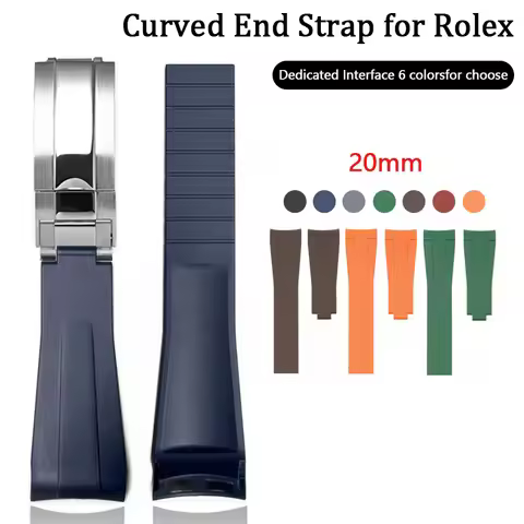Rubber Watch Band for Rolex Submariner Yacht Master 20mm Curved End Strap Folding Buckle Waterproof 