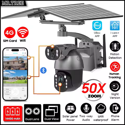 4K 50X Optical Zoom Solar Camera 10MP Dual Lens Home Outdoor 4G Sim PTZ Surveillance WIFI Security A