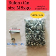 50 sets of bolts + M8 rivets| Size M8x30 mm