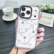 Metallic Stars Chain Sketch Painting Wireless Magnetic Charging Case Compatible For IPhone 16E 16 PL