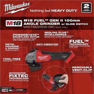 MILWAUKEE M18FSAG100X-0 FUEL™ GEN II 100MM (4") ANGLE GRINDER WITH SLIDE SWITCH (BARE)