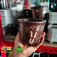 pot bonsai keramik motif bambu