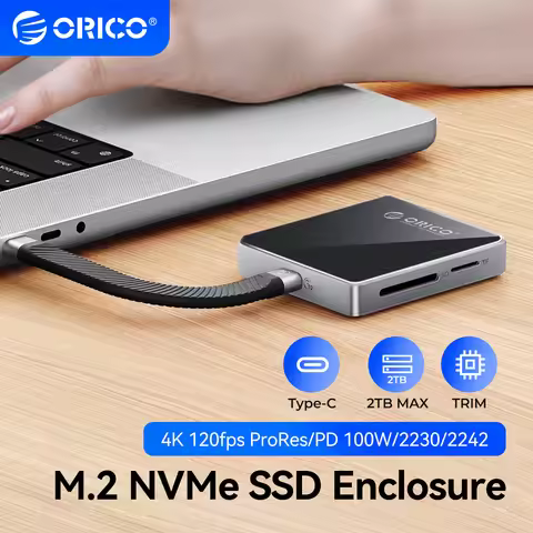 ORICO USB-C External SSD Case M.2 NVMe SSD Enclosure 2230 2242 Enclosure TF Card Reader with PD 100W