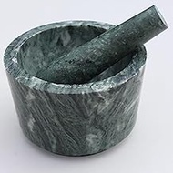 Stones And Homes Indian Green Mortar and Pestle Set Big Bowl Marble Spices Masher Stone Grinder for Home and Kitchen 5 Inch Polished Robust Round Stone Molcajete Herbs Spices - (13 x 9 cm)