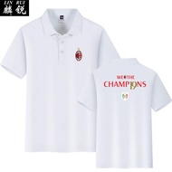 AC Milan สีแดงและ สีดำ Army Serie A 19 Championships เสื้อโปโลที่ระลึกแขนสั้น ปกเสื้อ ครึ่งแขนผู้ชาย