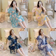 【Ready stock】Baju tidur wanita Cotton Silk Night dress plus size Sleepwear dresses Korean style V-ne