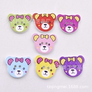 Wooden Cartoon Animal Buttons Bear Head Wooden Buttons Painted Handmade Wooden Buttons50One Pack XN8