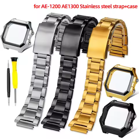 AE1200 Case Modified Kit All Metal For Casio 3299 AE-1200 AE1300 Bezel Glass Stainless Steel Shell W