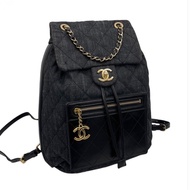 「JL 精品代購」 98新 Chanel 香奈兒 丹寧 雙肩包 /黑背包 黑金