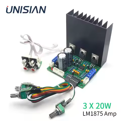 UNISIAN LM1875 Audio Amplifier Board Hifi Sound Three Channels Bass Treble XH2.54 RCA Speaker Output