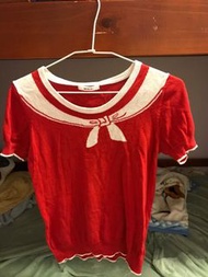 Matsumi瑪之蜜紅色針織短袖上衣