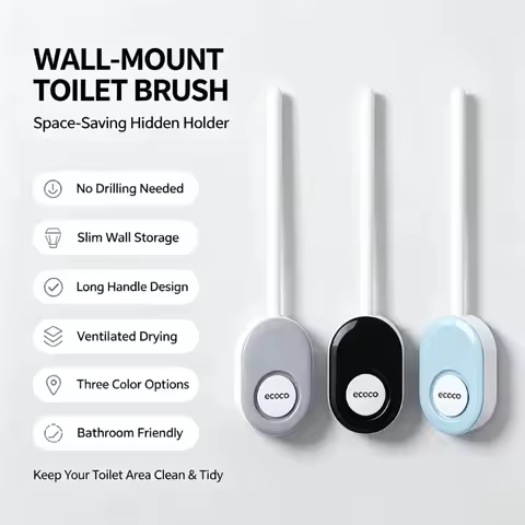 Ecoco Toilet Brush Wall Mounted No Punching Toilet Cleaning Brush Soft Hair Silicone Home Cleaner To