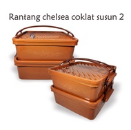 12 set Rantang Chelsea plastik susun 2 COKLAT (harga 1 lusin ) / rantang plastik berkat / rantang ch