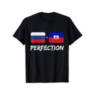 Russian Plus Haitian Perfection Mix Heritage Flag T-Shirt, Cotton Haitian T-Shirt for Men Women Dad