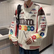 American High Street Letter Mm Bean Embroidered Baseball Uniform Jacket Quilted Men Women Loose Vint