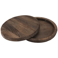 2Pcs Rustic Wooden Tray Candle Holder - Small Decorative Plate Pillar Candle Tray Wood for Farmhouse