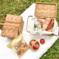 野餐超值組合 Homely Zakka 編織木片掀蓋手提野餐籃+野餐墊