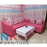 Sofa set Kursi Ruang Tamu Pink + Meja Retro Putih - JABODETABEK ONLY