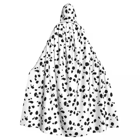 Cute Spots Dots Dalmatian Dog Print Long Hooded Cloak Witch Medieval Costume Cosplay Cape HalloweenV