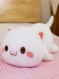 1只白色可愛的絨布水蜜桃貓枕頭,可愛的躺著的黑白貓填充動物絨布玩具娃娃,適用於情侶、朋友、青少年、女孩作為禮物