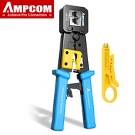 AMPCOM RJ45 Crimp Tool Pass Through CAT5 CAT5E CAT6 Crimper Cutter Stripper for RJ45 RJ12 RJ11 8P 6P