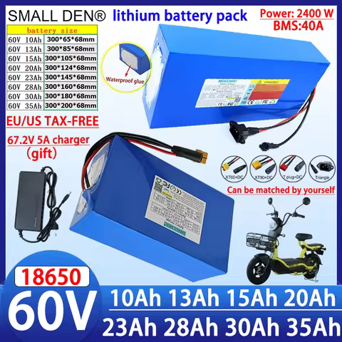 60V 10Ah 13Ah 15Ah 20Ah 23Ah 28Ah 30Ah 35Ah 18650 lithium battery pack with BMS, 2500W electric moto