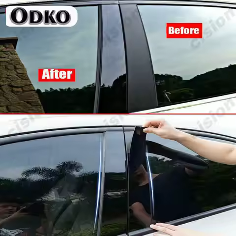 Glossy Black Carbon Fiber Car Window Door Column BC Pillar Post Cover Trim PC Material Sticker For S