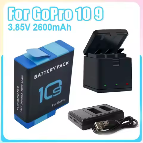 2600mAh Battery Set For Gopro Hero 10 Hero 9 Battery Charger For Gopro Hero 10 9 Camera Accessories 