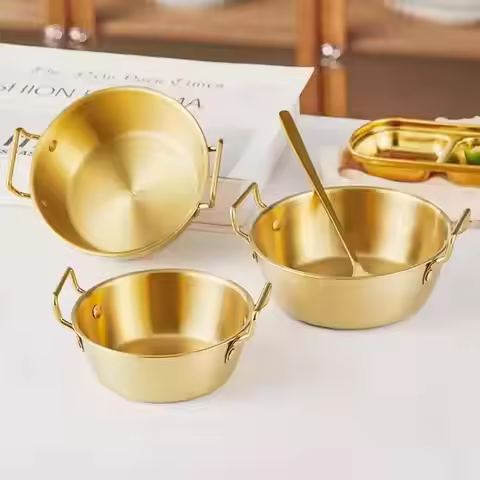§1pc 304 Stainless Steel Instant Noodle Bowl Korean Rice Wine Bowl With Handle Salad Snack And Fries