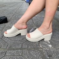 Dép guốc đế xuồng cross blooklyn heel cho nữ cao 7cm hàng chuẩn xịn full book màu kem