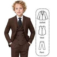 Boys Suits Woolen 3-Pieces Suit Set Toddler Tuxedos Dresswear Ring Bearer Outfit Wedding Blazer Vest