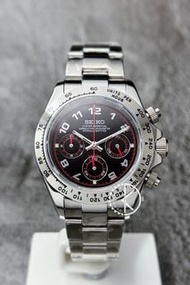 【定制】Seiko Mod Quartz Chronograph Watch 40mm 白金款黑紅地通拿 精工改裝石英計時鋼錶
