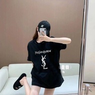 HOT_YSL 2024 Summer New Large Letter Round Neck Short Sleeve Versatile Men And Women Same Style Pure Cotton Couple Age Reducing Saint Laurent T-Shirt For Women