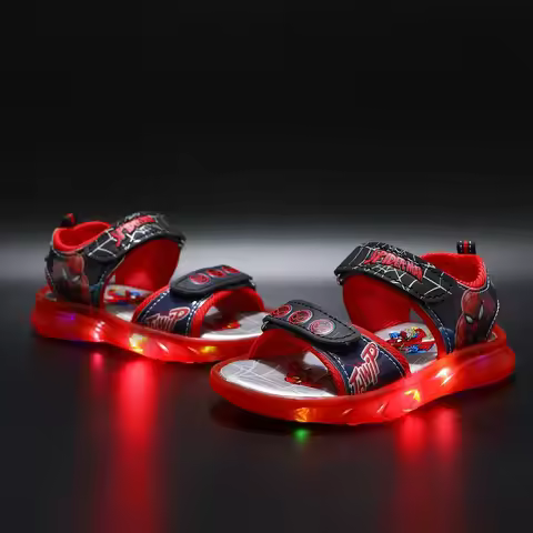 Disney Cartoon Children's Casual Shoes LED Light Sandals Shining Summer Beach Open Peep Toe Red Blac